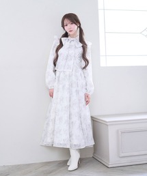Line floral bow pleats dress