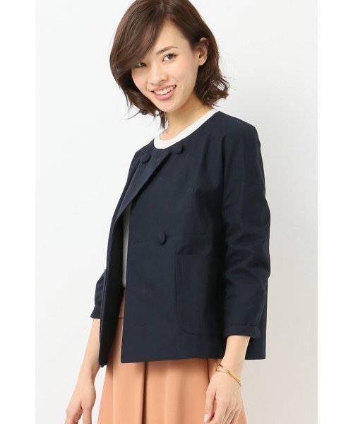 FIGARO Paris（フィガロパリ）の「ライトキャンバス ノーカラージャケット◆（ノーカラージャケット・レディース・ネイビー/ホワイト・36/38）」の2枚目の写真