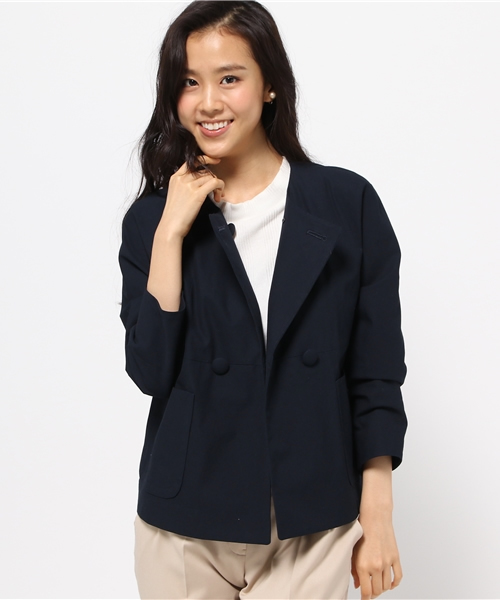 FIGARO Paris（フィガロパリ）の「ライトキャンバス ノーカラージャケット◆（ノーカラージャケット・レディース・ネイビー/ホワイト・36/38）」の13枚目の写真