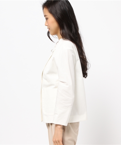 FIGARO Paris（フィガロパリ）の「ライトキャンバス ノーカラージャケット◆（ノーカラージャケット・レディース・ネイビー/ホワイト・36/38）」の4枚目の写真