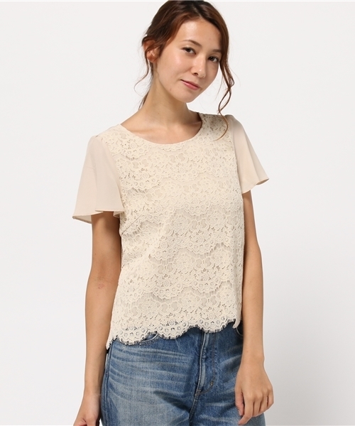 NATURAL BEAUTY BASIC(ナチュラルビューティーベーシック)の「フロッキーレースセットアップ ブラウス(シャツ/ブラウス・レディース・ネイビー/ベージュ・SMALL/MEDIUM)」の10枚目の写真