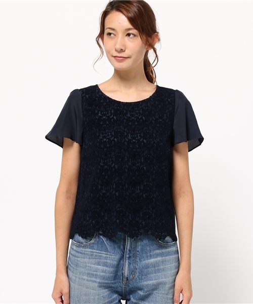 NATURAL BEAUTY BASIC(ナチュラルビューティーベーシック)の「フロッキーレースセットアップ ブラウス(シャツ/ブラウス・レディース・ネイビー/ベージュ・SMALL/MEDIUM)」の11枚目の写真