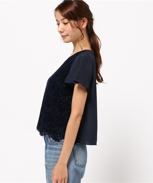 NATURAL BEAUTY BASIC(ナチュラルビューティーベーシック)の「フロッキーレースセットアップ ブラウス(シャツ/ブラウス・レディース・ネイビー/ベージュ・SMALL/MEDIUM)」の12枚目の写真