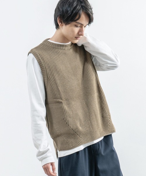 Rocky Monroe（ロッキーモンロー）の「畦編みニットベスト（ベスト・メンズ・ベージュ/ネイビー/ブラック/インディゴブルー/カーキ/グレー・M/L/XL）」の4枚目の写真