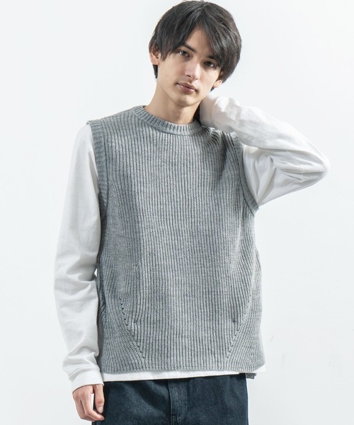 Rocky Monroe（ロッキーモンロー）の「畦編みニットベスト（ベスト・メンズ・ベージュ/ネイビー/ブラック/インディゴブルー/カーキ/グレー・M/L/XL）」の3枚目の写真