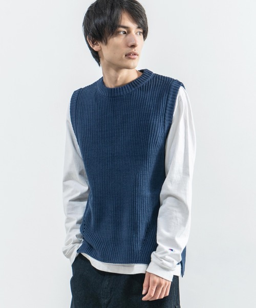 Rocky Monroe（ロッキーモンロー）の「畦編みニットベスト（ベスト・メンズ・ベージュ/ネイビー/ブラック/インディゴブルー/カーキ/グレー・M/L/XL）」の6枚目の写真