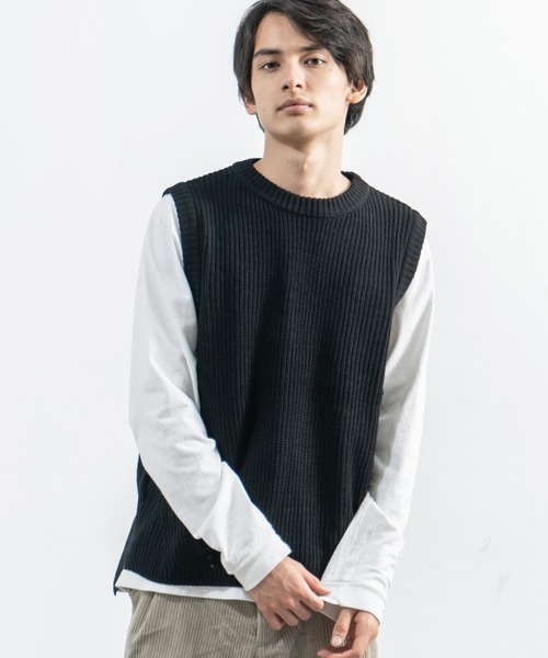 Rocky Monroe（ロッキーモンロー）の「畦編みニットベスト（ベスト・メンズ・ベージュ/ネイビー/ブラック/インディゴブルー/カーキ/グレー・M/L/XL）」の2枚目の写真