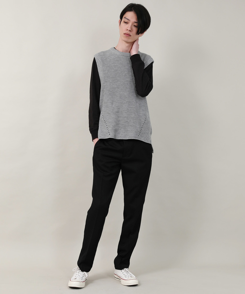 Rocky Monroe（ロッキーモンロー）の「畦編みニットベスト（ベスト・メンズ・ベージュ/ネイビー/ブラック/インディゴブルー/カーキ/グレー・M/L/XL）」の19枚目の写真