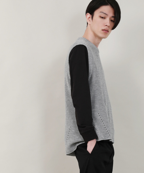 Rocky Monroe（ロッキーモンロー）の「畦編みニットベスト（ベスト・メンズ・ベージュ/ネイビー/ブラック/インディゴブルー/カーキ/グレー・M/L/XL）」の18枚目の写真