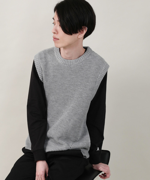 Rocky Monroe（ロッキーモンロー）の「畦編みニットベスト（ベスト・メンズ・ベージュ/ネイビー/ブラック/インディゴブルー/カーキ/グレー・M/L/XL）」の17枚目の写真