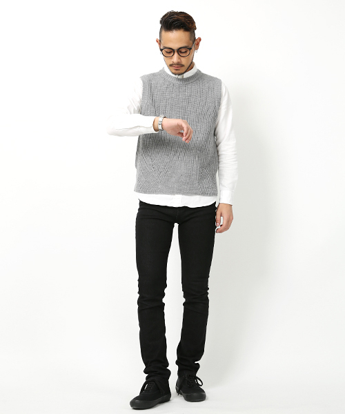 Rocky Monroe（ロッキーモンロー）の「畦編みニットベスト（ベスト・メンズ・ベージュ/ネイビー/ブラック/インディゴブルー/カーキ/グレー・M/L/XL）」の16枚目の写真