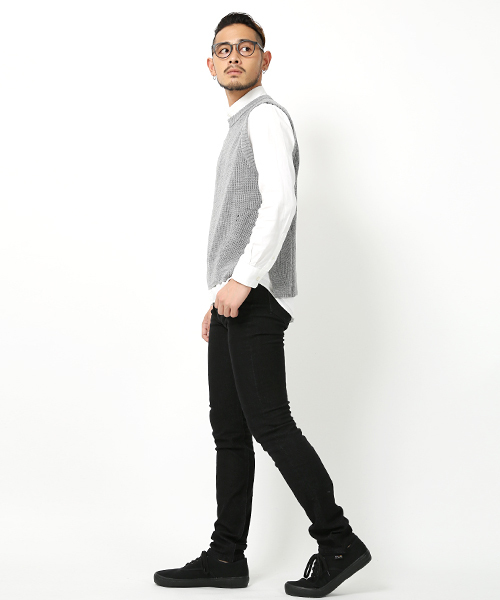 Rocky Monroe（ロッキーモンロー）の「畦編みニットベスト（ベスト・メンズ・ベージュ/ネイビー/ブラック/インディゴブルー/カーキ/グレー・M/L/XL）」の15枚目の写真