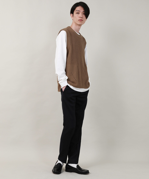 Rocky Monroe（ロッキーモンロー）の「畦編みニットベスト（ベスト・メンズ・ベージュ/ネイビー/ブラック/インディゴブルー/カーキ/グレー・M/L/XL）」の14枚目の写真