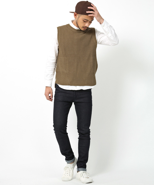 Rocky Monroe（ロッキーモンロー）の「畦編みニットベスト（ベスト・メンズ・ベージュ/ネイビー/ブラック/インディゴブルー/カーキ/グレー・M/L/XL）」の8枚目の写真