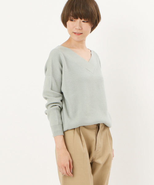 RIVE DROITE（リヴドロワ）の「カシミヤ混片畦Vネックプルオーバー（ニット/セーター・レディース・オフホワイト/ネイビー/ミント・FREE）」の2枚目の写真