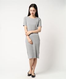 コットンメランジリブ  クルーネックドレス