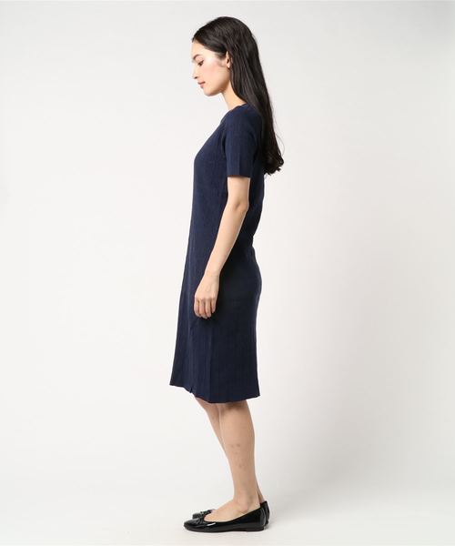 three dots(スリードッツ)の「コットンメランジリブ クルーネックドレス(ドレス・レディース・イエロー/チェリーピンク/杢グレー/ネイビー/スカイブルー・MEDIUM/SMALL)」の7枚目の写真