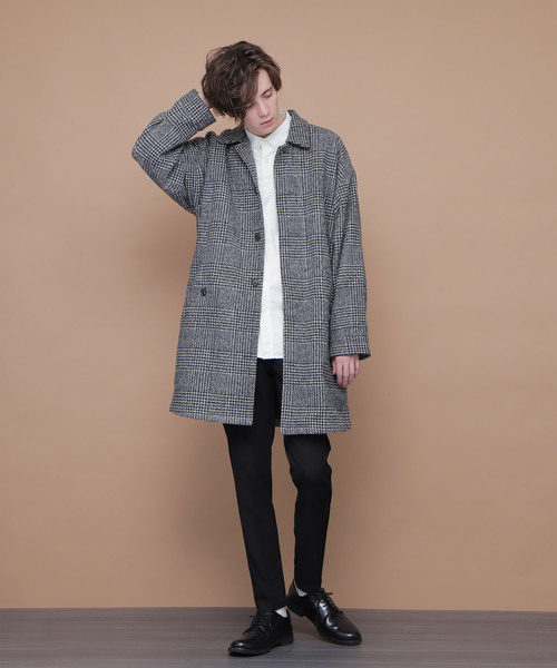 EMMA CLOTHES（エマクローズ）の「ウール混メルトンバルカラーコート（ステンカラーコート・メンズ・ブラック/カーキ/チェック・M/L）」の11枚目の写真