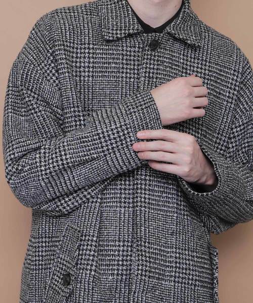 EMMA CLOTHES（エマクローズ）の「ウール混メルトンバルカラーコート（ステンカラーコート・メンズ・ブラック/カーキ/チェック・M/L）」の13枚目の写真