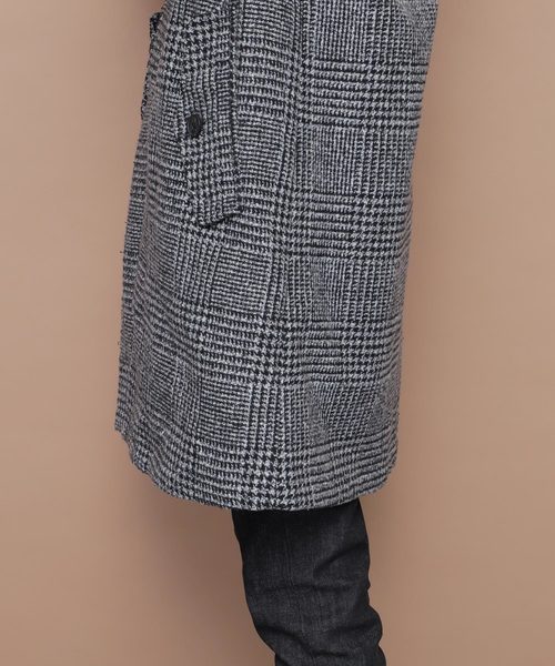 EMMA CLOTHES（エマクローズ）の「ウール混メルトンバルカラーコート（ステンカラーコート・メンズ・ブラック/カーキ/チェック・M/L）」の15枚目の写真