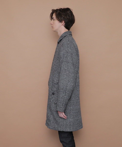 EMMA CLOTHES（エマクローズ）の「ウール混メルトンバルカラーコート（ステンカラーコート・メンズ・ブラック/カーキ/チェック・M/L）」の10枚目の写真