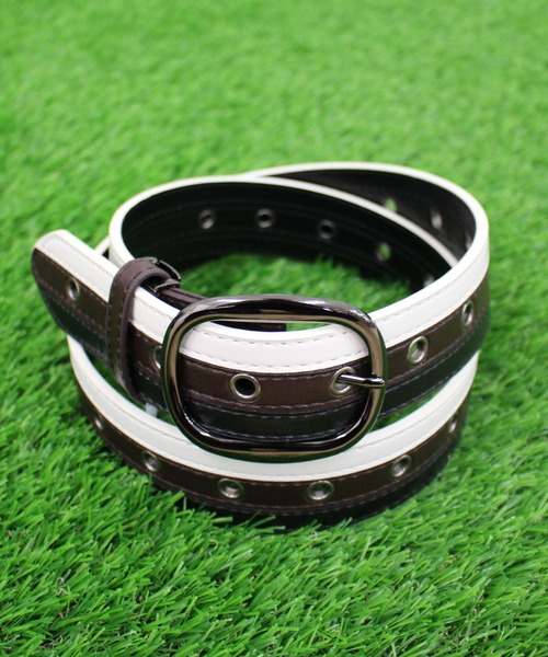 TopIsm（トップイズム）の「フリーサイズホール3ラインアイレットゴルフベルト（ゴルフグッズ・メンズ・ダークブラウン/ベージュ/ブルー・F）」の2枚目の写真