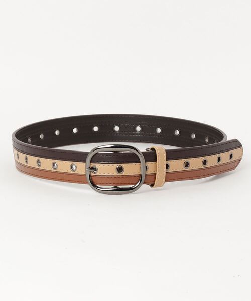 TopIsm（トップイズム）の「フリーサイズホール3ラインアイレットゴルフベルト（ゴルフグッズ・メンズ・ダークブラウン/ベージュ/ブルー・F）」の10枚目の写真