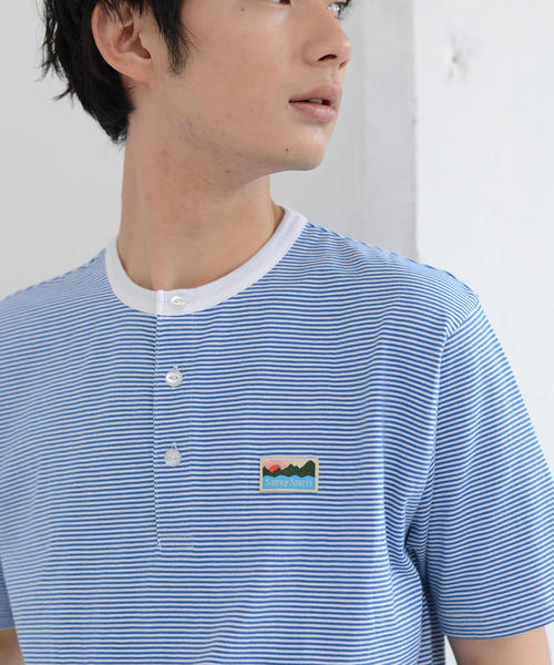 coen（コーエン）の「SUNNY SPORTS（サニースポーツ）別注USAコットンヘンリーネックボーダーTシャツ（Tシャツ/カットソー・メンズ・ベージュ/ケリー/ライトブルー・LARGE/MEDIUM/X-LARGE/SMALL）」の3枚目の写真
