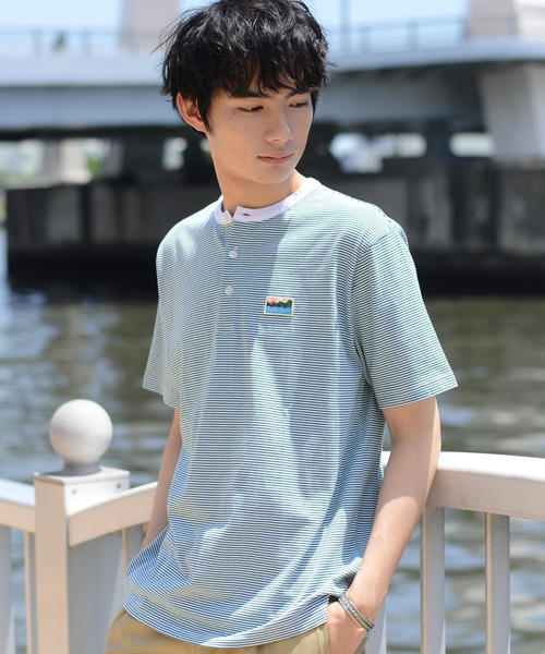 coen（コーエン）の「SUNNY SPORTS（サニースポーツ）別注USAコットンヘンリーネックボーダーTシャツ（Tシャツ/カットソー・メンズ・ベージュ/ケリー/ライトブルー・LARGE/MEDIUM/X-LARGE/SMALL）」の12枚目の写真