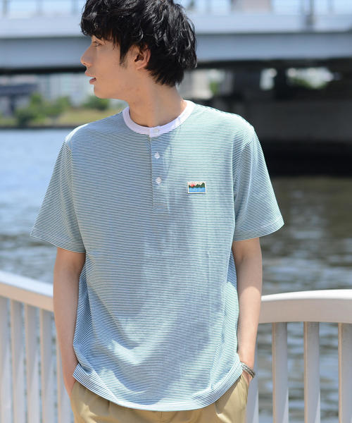 coen（コーエン）の「SUNNY SPORTS（サニースポーツ）別注USAコットンヘンリーネックボーダーTシャツ（Tシャツ/カットソー・メンズ・ベージュ/ケリー/ライトブルー・LARGE/MEDIUM/X-LARGE/SMALL）」の13枚目の写真