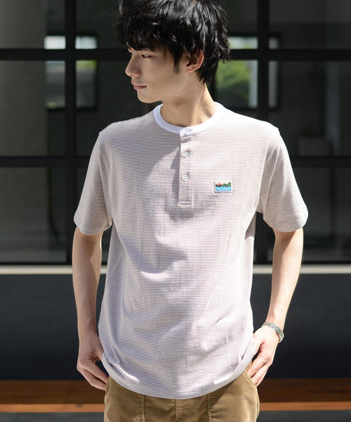 coen（コーエン）の「SUNNY SPORTS（サニースポーツ）別注USAコットンヘンリーネックボーダーTシャツ（Tシャツ/カットソー・メンズ・ベージュ/ケリー/ライトブルー・LARGE/MEDIUM/X-LARGE/SMALL）」の16枚目の写真