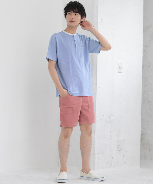 coen（コーエン）の「SUNNY SPORTS（サニースポーツ）別注USAコットンヘンリーネックボーダーTシャツ（Tシャツ/カットソー・メンズ・ベージュ/ケリー/ライトブルー・LARGE/MEDIUM/X-LARGE/SMALL）」の6枚目の写真