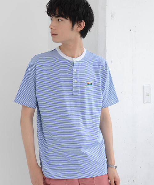 coen（コーエン）の「SUNNY SPORTS（サニースポーツ）別注USAコットンヘンリーネックボーダーTシャツ（Tシャツ/カットソー・メンズ・ベージュ/ケリー/ライトブルー・LARGE/MEDIUM/X-LARGE/SMALL）」の9枚目の写真