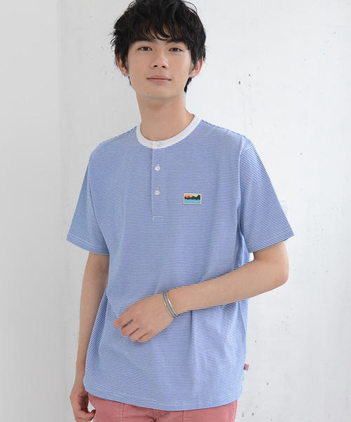 coen（コーエン）の「SUNNY SPORTS（サニースポーツ）別注USAコットンヘンリーネックボーダーTシャツ（Tシャツ/カットソー・メンズ・ベージュ/ケリー/ライトブルー・LARGE/MEDIUM/X-LARGE/SMALL）」の10枚目の写真