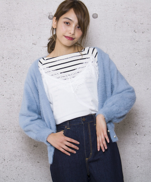 lala Born(ララボーン)の「ベロア×レースキャミソール(キャミソール・レディース・グリーン/ピンク/ホワイト/イエロー/ネイビー/ブラック/ブラウン・FREE)」の3枚目の写真
