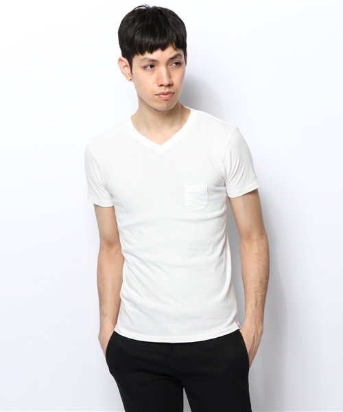 And A（アンドエー）の「TUBE PK VN TEE（Tシャツ/カットソー・メンズ・ホワイト/ブラック/マスタード/レッド/ネイビー/ミント・42/44/40）」の2枚目の写真