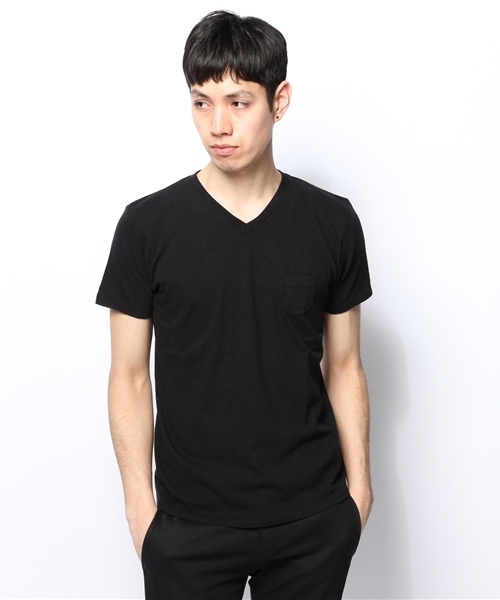 And A（アンドエー）の「TUBE PK VN TEE（Tシャツ/カットソー・メンズ・ホワイト/ブラック/マスタード/レッド/ネイビー/ミント・42/44/40）」の3枚目の写真