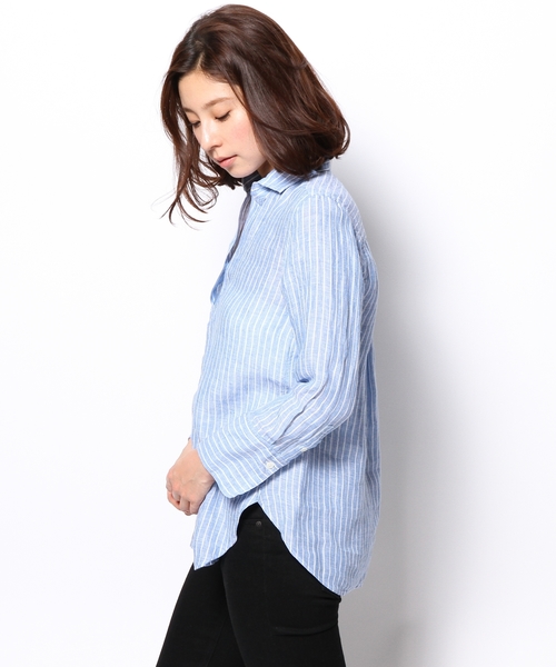 23区 ニジュウサンク リネン 麻 長袖 スタンダード シャツ ストライプ 23区（ニジュウサンク）の「LIBECOストライプシャツ