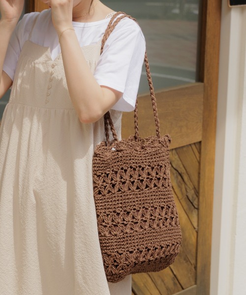 flower（フラワー）の「ソフトクロシェトート（かごバッグ・レディース・ベージュ/ブラウン/アイボリー・FREE）」の15枚目の写真