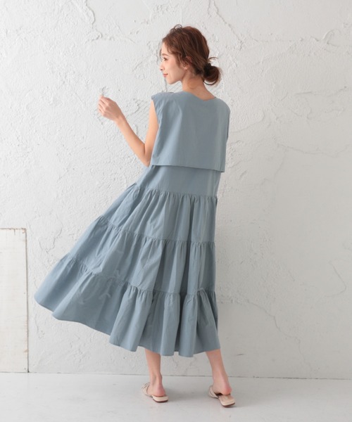 ABITOKYO（アビトーキョー）の「2WAY セットアップ風 フレンチスリーブ ティアードロングワンピース（ワンピース・レディース・チャコールグレー/ベージュ/オフホワイト/サックスブルー/ライトベージュ/ライトグリーン/ブラック/ネイビー・FREE）」の20枚目の写真