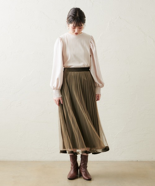 natural couture（ナチュラルクチュール）の「【WEB限定カラー有り】異素材切替たっぷりギャザースリーブプルオーバー（ニット/セーター・レディース・ブラウン/アイボリー/ラベンダー/ピンクベージュ・FREE）」の7枚目の写真