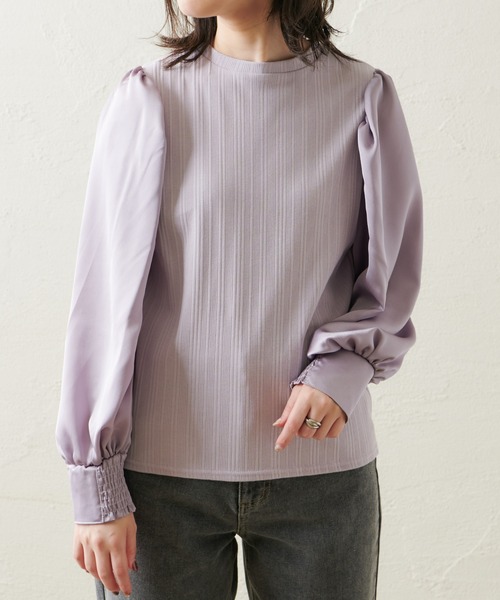 natural couture（ナチュラルクチュール）の「【WEB限定カラー有り】異素材切替たっぷりギャザースリーブプルオーバー（ニット/セーター・レディース・ブラウン/アイボリー/ラベンダー/ピンクベージュ・FREE）」の20枚目の写真
