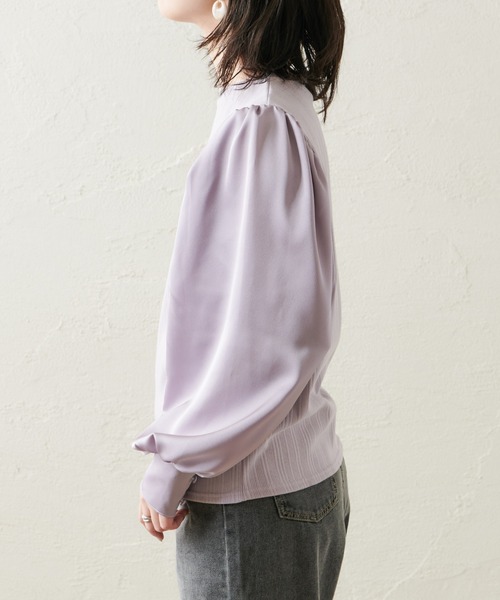 natural couture（ナチュラルクチュール）の「【WEB限定カラー有り】異素材切替たっぷりギャザースリーブプルオーバー（ニット/セーター・レディース・ブラウン/アイボリー/ラベンダー/ピンクベージュ・FREE）」の21枚目の写真
