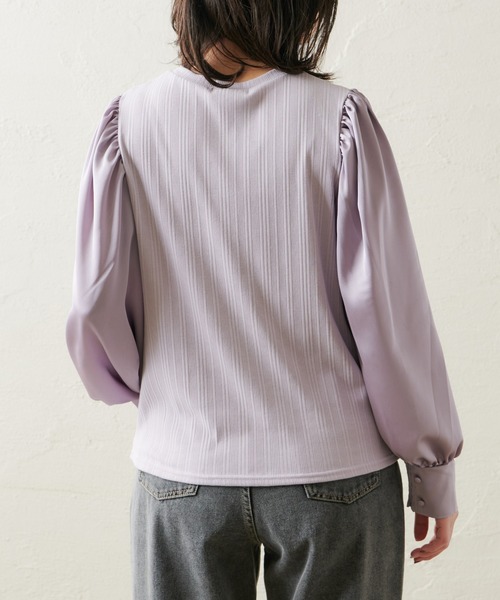 natural couture（ナチュラルクチュール）の「【WEB限定カラー有り】異素材切替たっぷりギャザースリーブプルオーバー（ニット/セーター・レディース・ブラウン/アイボリー/ラベンダー/ピンクベージュ・FREE）」の22枚目の写真