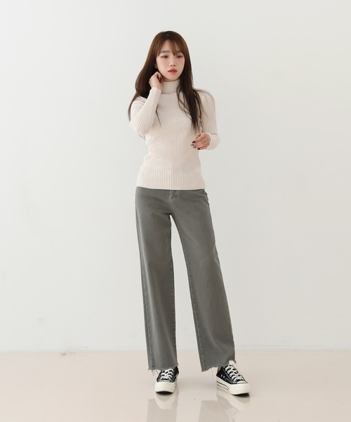 by muni:r(バイ ムニール)の「リブ ダイヤパターン タートルネック ニット(ニット/セーター・レディース・ブラック/ベージュ/アイボリー・FREE)」の9枚目の写真