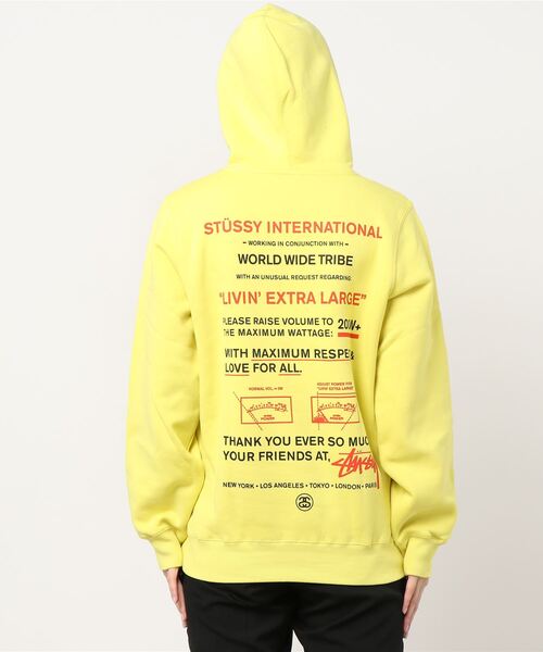 Stussy イエロー パーカー stussy ステューシー 英文 バックプリント イエロー スウェット