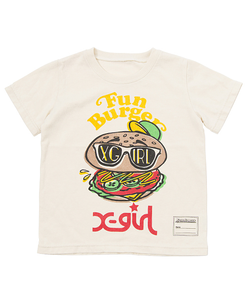 X-girl Stages（エックスガールステージス）の「S/S TEE "HAMBURGER FACE"(2T・3T)（Tシャツ/カットソー・キッズ・ホワイト/アッシュ・2T/3T）」の2枚目の写真