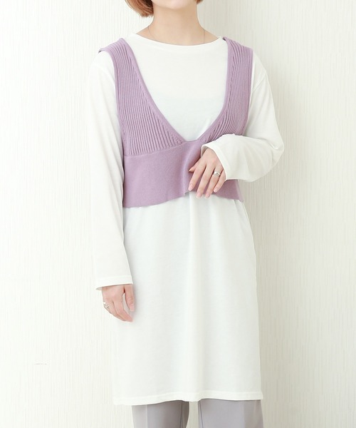 libelle more(リベル モア)の「2wayリブベスト+天竺ロンT セット(Tシャツ/カットソー・レディース・グレイッシュベージュ/ブラック/モカ/ラベンダー・M)」の4枚目の写真