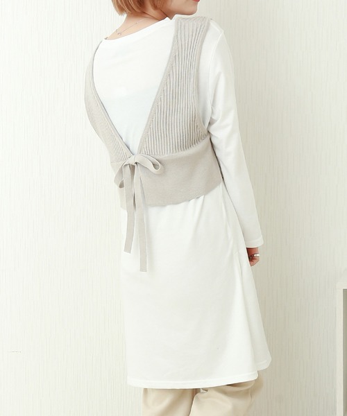 libelle more(リベル モア)の「2wayリブベスト+天竺ロンT セット(Tシャツ/カットソー・レディース・グレイッシュベージュ/ブラック/モカ/ラベンダー・M)」の1枚目の写真