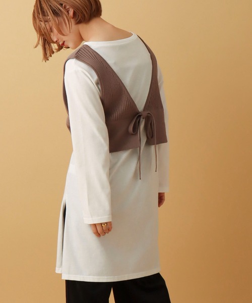 libelle more(リベル モア)の「2wayリブベスト+天竺ロンT セット(Tシャツ/カットソー・レディース・グレイッシュベージュ/ブラック/モカ/ラベンダー・M)」の3枚目の写真